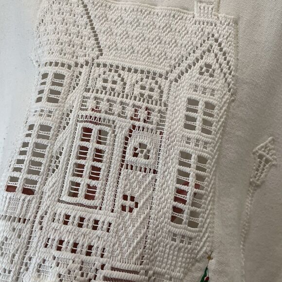 Hanes Her Way Vintage Christmas Village Crochet Cut Out White Sweatshirt Women L - Picture 3 of 9